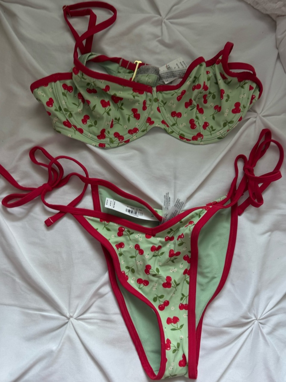 Adorable PINK Victoria's Secret Cherry Print Bikini - Mint & Red NEW with Tags
